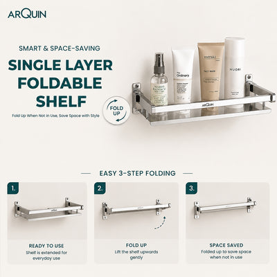 Bathroom Folding Shelf Stainless Steel Chrome Finish - 16 Inch (B11)