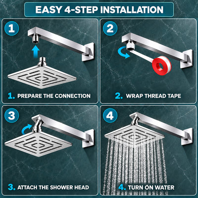 Rain Shower Head without Arm 304 Stainless Steel Overhead Shower 8x8 Inch (MAZE)
