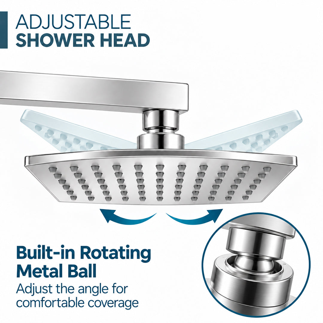 Rain Shower Head without Arm 304 Stainless Steel Overhead Shower 8x8 Inch (CURVE)