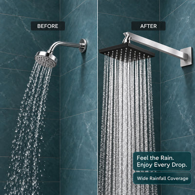 Rain Shower Head without Arm 304 Stainless Steel Overhead Shower 6x6 Inch (ELEGANCE BLACK)