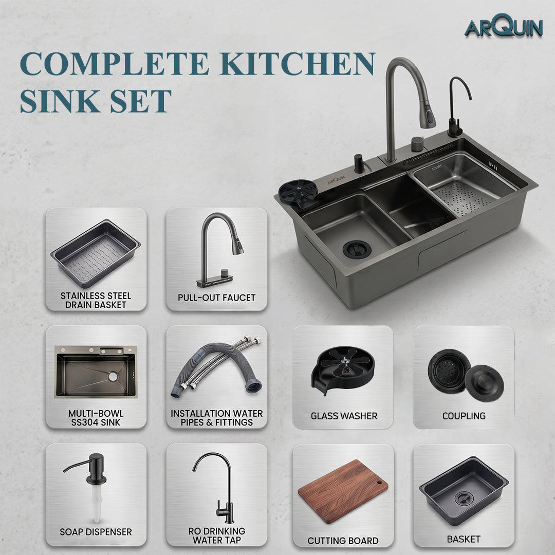 Waterfall Smart Kitchen Sink (30 x 18 x 9 Inch)