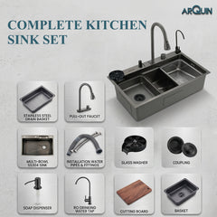 Waterfall Smart Kitchen Sink (30 x 18 x 9 Inches) | Stainless Steel Sink