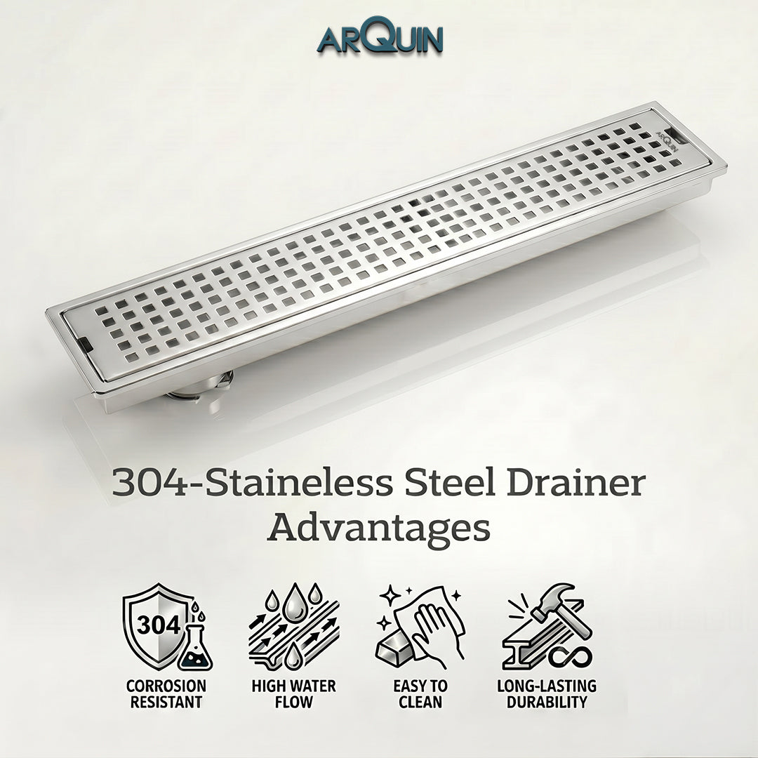 Shower Drain Channel SS 304 Grade with Cockroach Trap (30x4 Inch)