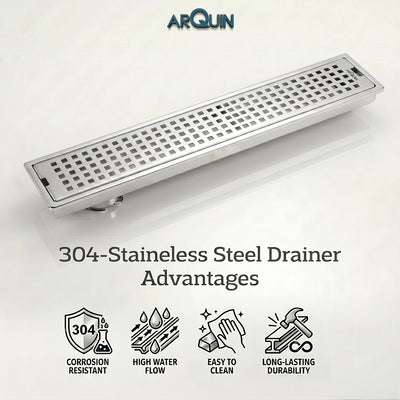 Shower Drain Channel SS 304 Grade with Cockroach Trap (30x4 Inch)