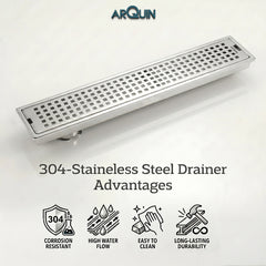 Shower Water Drain Channel SS 304 Grade with Cockroach Trap (24X4 Inch)