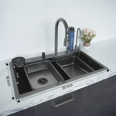 Waterfall Smart Kitchen Sink (30 x 18 x 9 Inch)