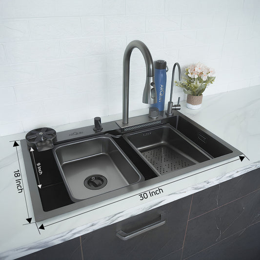 Waterfall Smart Kitchen Sink (30 x 18 x 9 Inches) 304 Grade Stainless Steel Sink