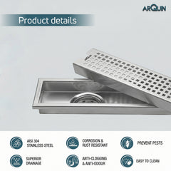 Shower Water Drain Channel SS 304 Grade with Cockroach Trap (24X4 Inch)