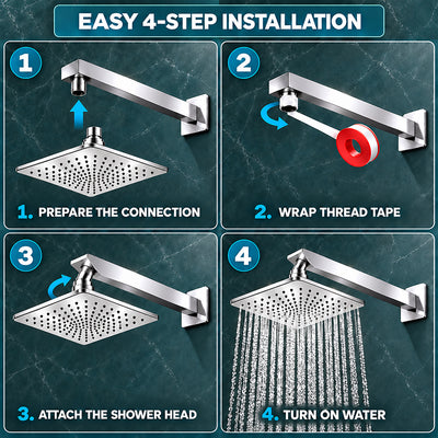 Rain Shower Head without Arm 304 Stainless Steel Overhead Shower 8x8 Inch (SOFT)