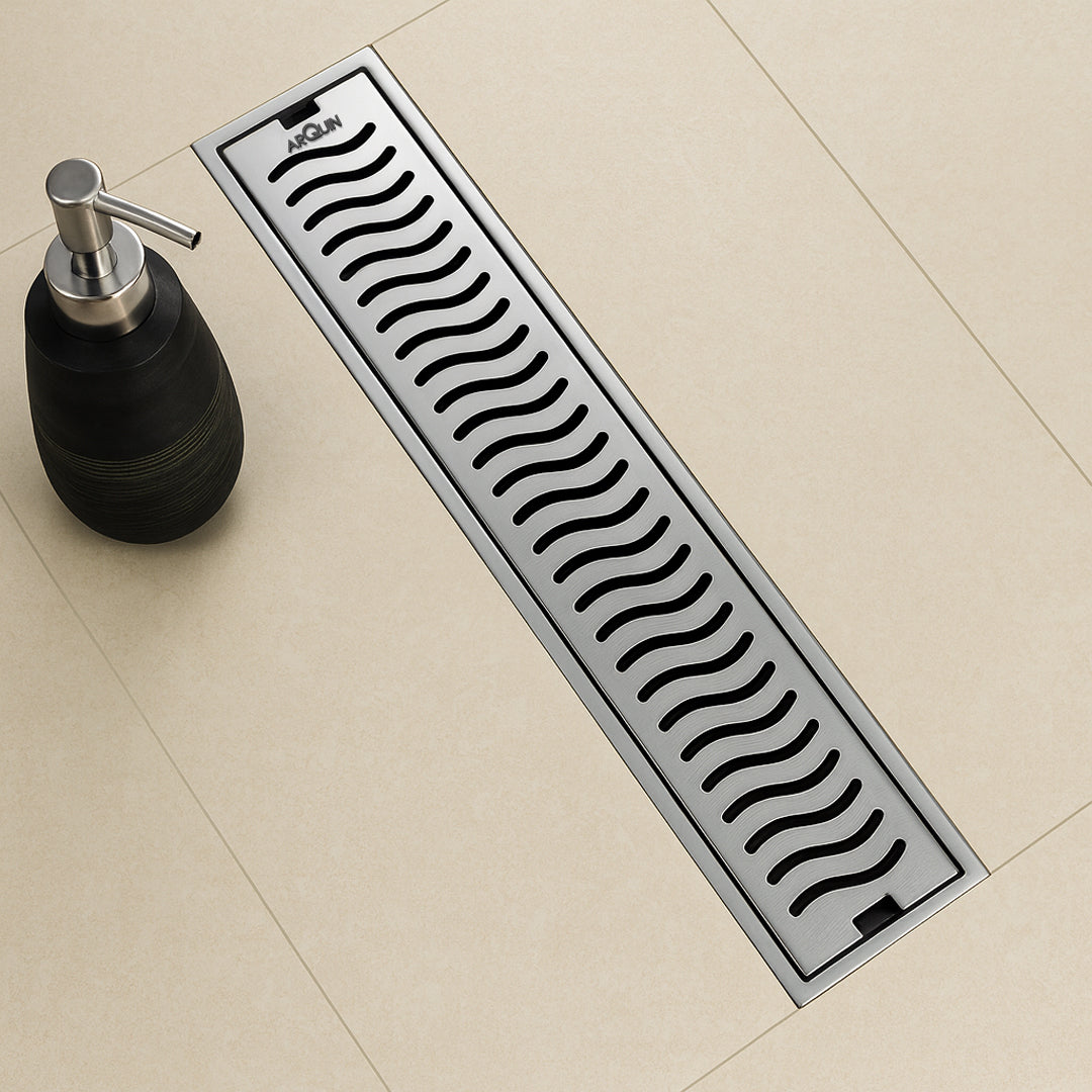 Shower Water Drain Channel SS 304 Grade with Cockroach Trap (24X4 Inch)