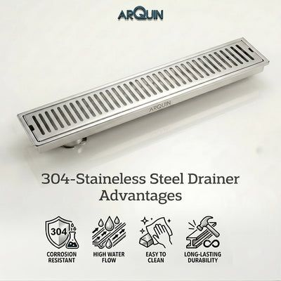 Shower Drain Channel SS 304 Grade with Cockroach Trap (30x4 Inch)