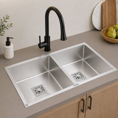 37x18x10 Inch 304 Grade Handmade Double Bowl Kitchen Sink Stainless Steel