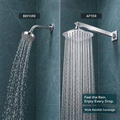 Rain Shower Head without Arm 304 Stainless Steel Overhead Shower 6x6 Inch (CURVE)