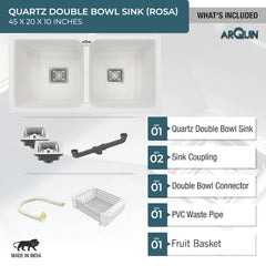 Quartz Double Bowl Kitchen Sink (45 x20 x 10 Inches) ( Rosa)
