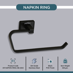 Arquin Stainless Steel Black Matt Napkin Ring/ Holder for Bathroom (21.5X5.2X9.8 CM)