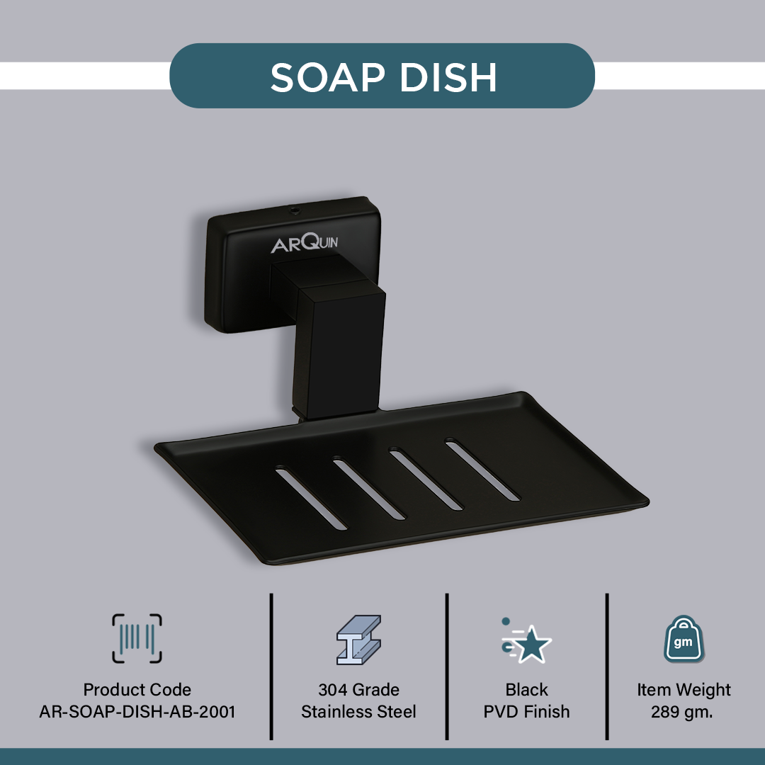 Stainless Steel Black Matt Soap Dish for Bathroom (12.4X12.3X5.4 CM)