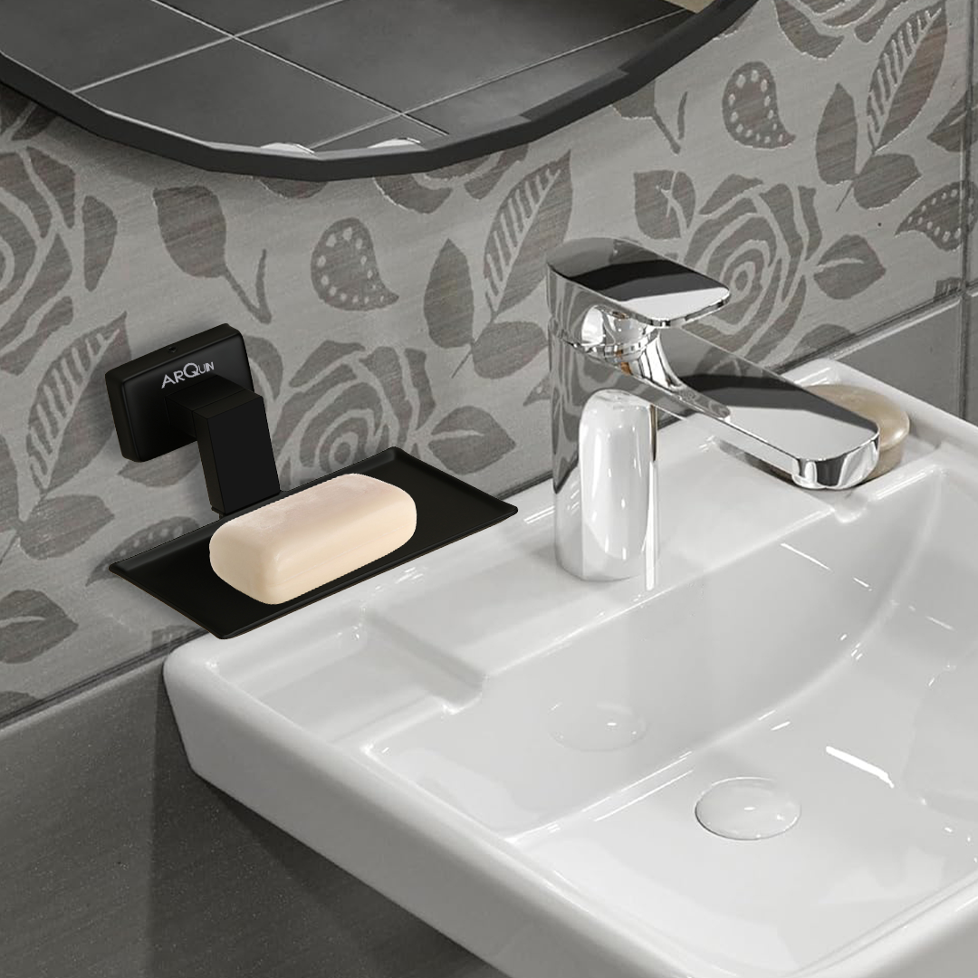 Stainless Steel Black Matt Soap Dish for Bathroom (12.4X12.3X5.4 CM)