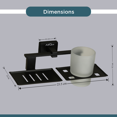 Stainless Steel Black Matt Soap Dish & Tumbler Holder for Bathroom (25.8X13X9.5 CM)