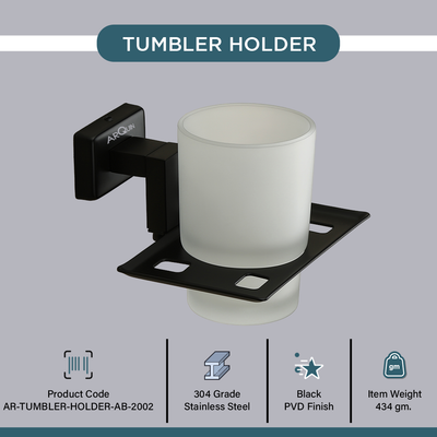 Stainless Steel Black Matt Tumbler Holder for Bathroom (12.4X12.3X9.5 CM)