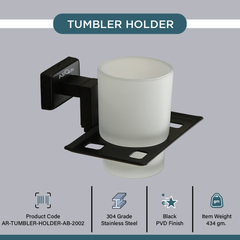 Arquin Stainless Steel Black Matt Tumbler Holder for Bathroom (12.4X12.3X9.5 CM)