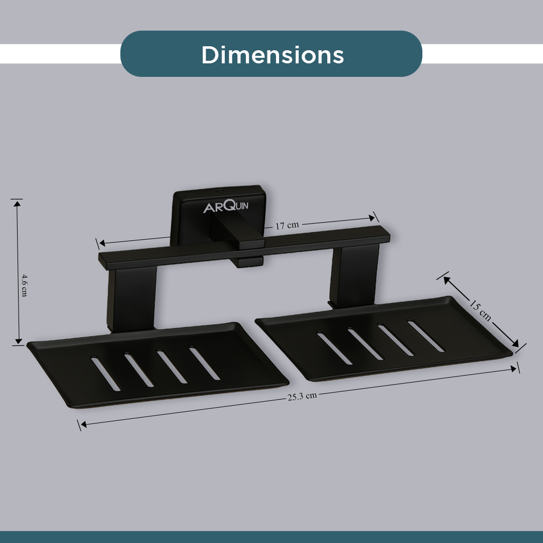 Stainless Steel Black Matt Twin Soap Dish Holder for Bathroom (26X13X6.3 CM)