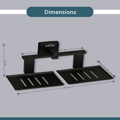 Stainless Steel Black Matt Twin Soap Dish Holder for Bathroom (26X13X6.3 CM)