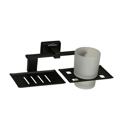 Stainless Steel Black Matt Soap Dish & Tumbler Holder for Bathroom (25.8X13X9.5 CM)