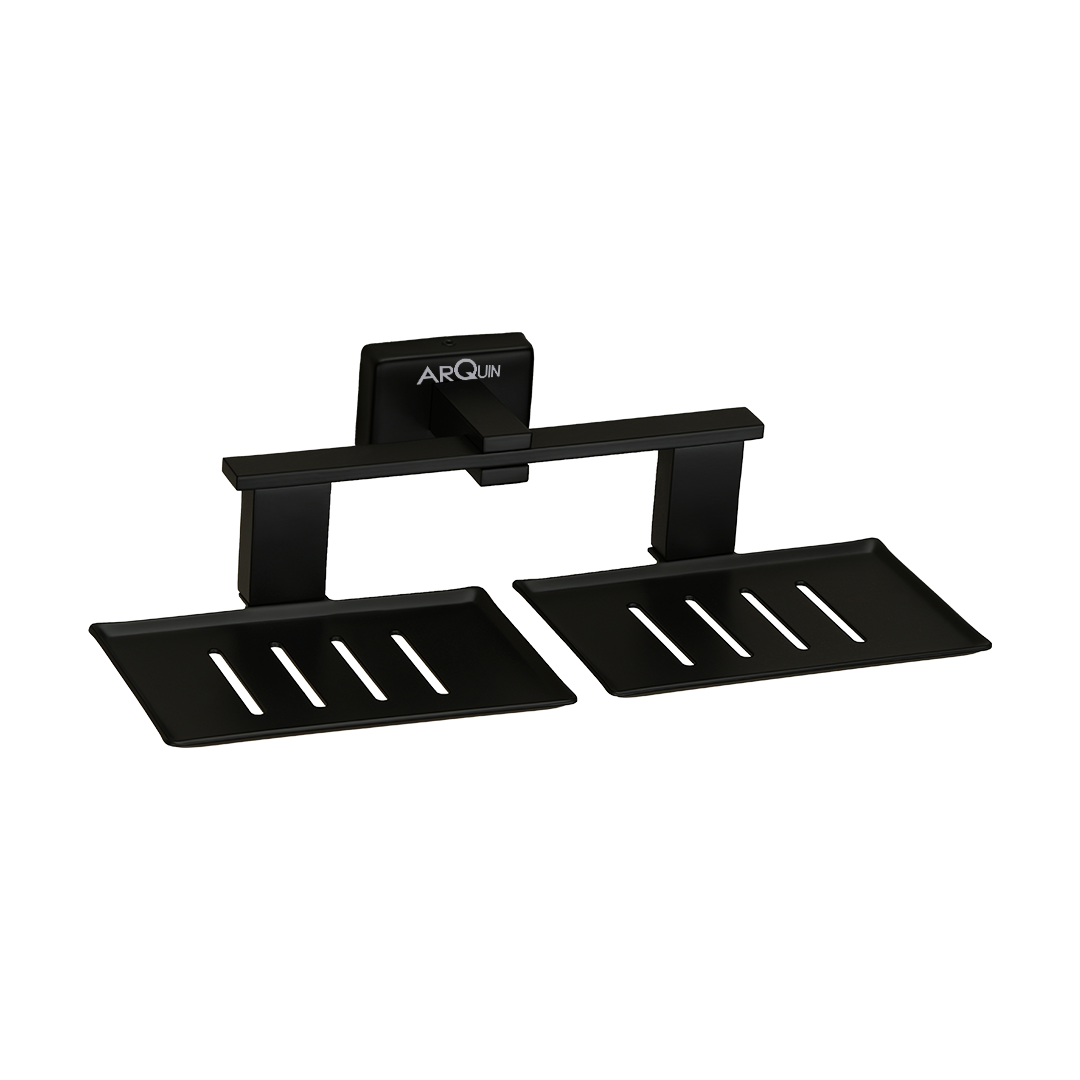 Stainless Steel Black Matt Twin Soap Dish Holder for Bathroom (26X13X6.3 CM)