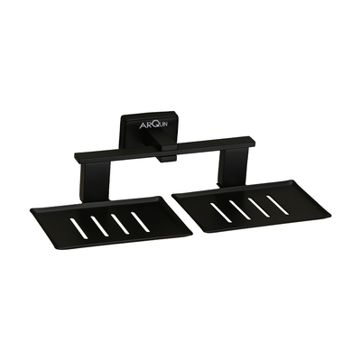 Stainless Steel Black Matt Twin Soap Dish Holder for Bathroom (26X13X6.3 CM)
