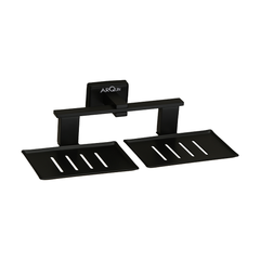 Arquin Stainless Steel Black Matt Twin Soap Dish Holder for Bathroom (26X13X6.3 CM)