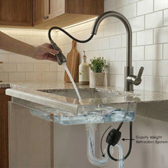 Waterfall Pull Down Kitchen Sink Faucet | Kitchen Mixer Tap | Mechanical Docking, Deck Mounted | 360° Swivel |