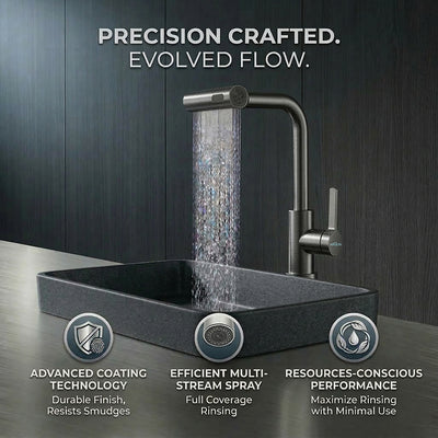 Waterfall Pull Down Kitchen Sink Faucet | (Magical Pullout Multiflow Faucet Black)