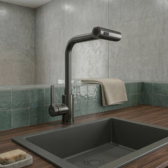 Waterfall Pull Down Kitchen Sink Faucet | (Magical Pullout Multiflow Faucet Black)