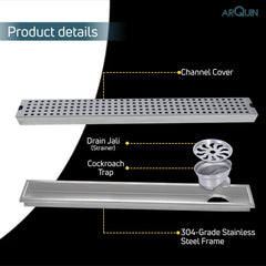 Shower Water Drain Channel SS 304 Grade with Cockroach Trap (12X4 Inch)