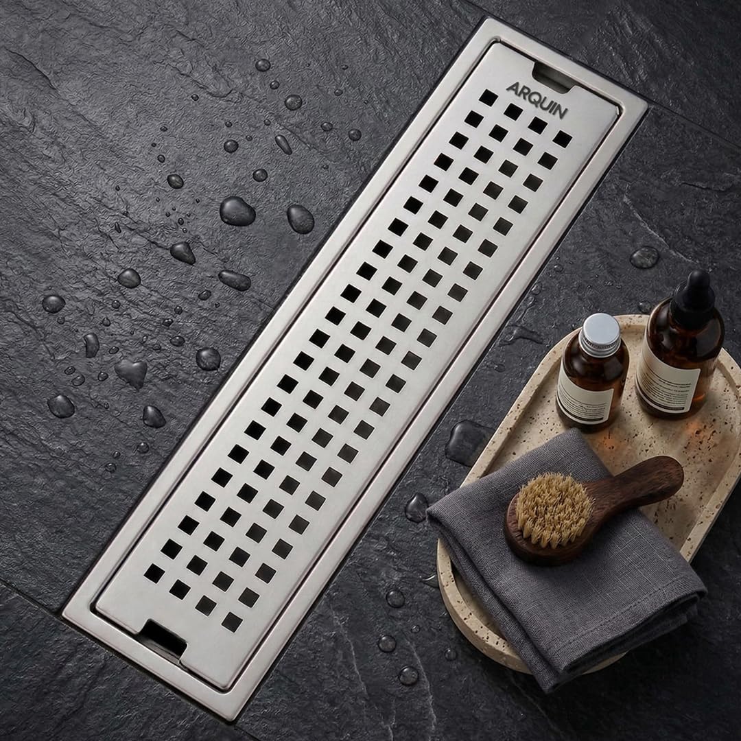 Shower Water Drain Channel SS 304 Grade with Cockroach Trap (12X4 Inch)
