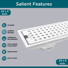 Sliver-Matt Shower Water Drain Channel with Cockroach Trap (24X4 Inches)