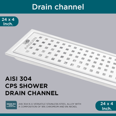 Sliver-Matt Shower Water Drain Channel with Cockroach Trap (24X4 Inches)