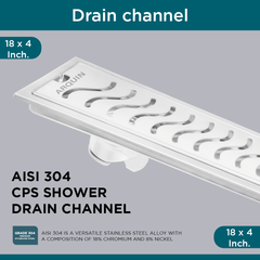 Sliver-Matt Shower Water Drain Channel with Cockroach Trap (18X4 Inches)