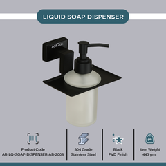 Arquin Stainless Steel Black Matt Liquid Soap Dispenser for Bathroom (12.4X12.3X15.5 CM)