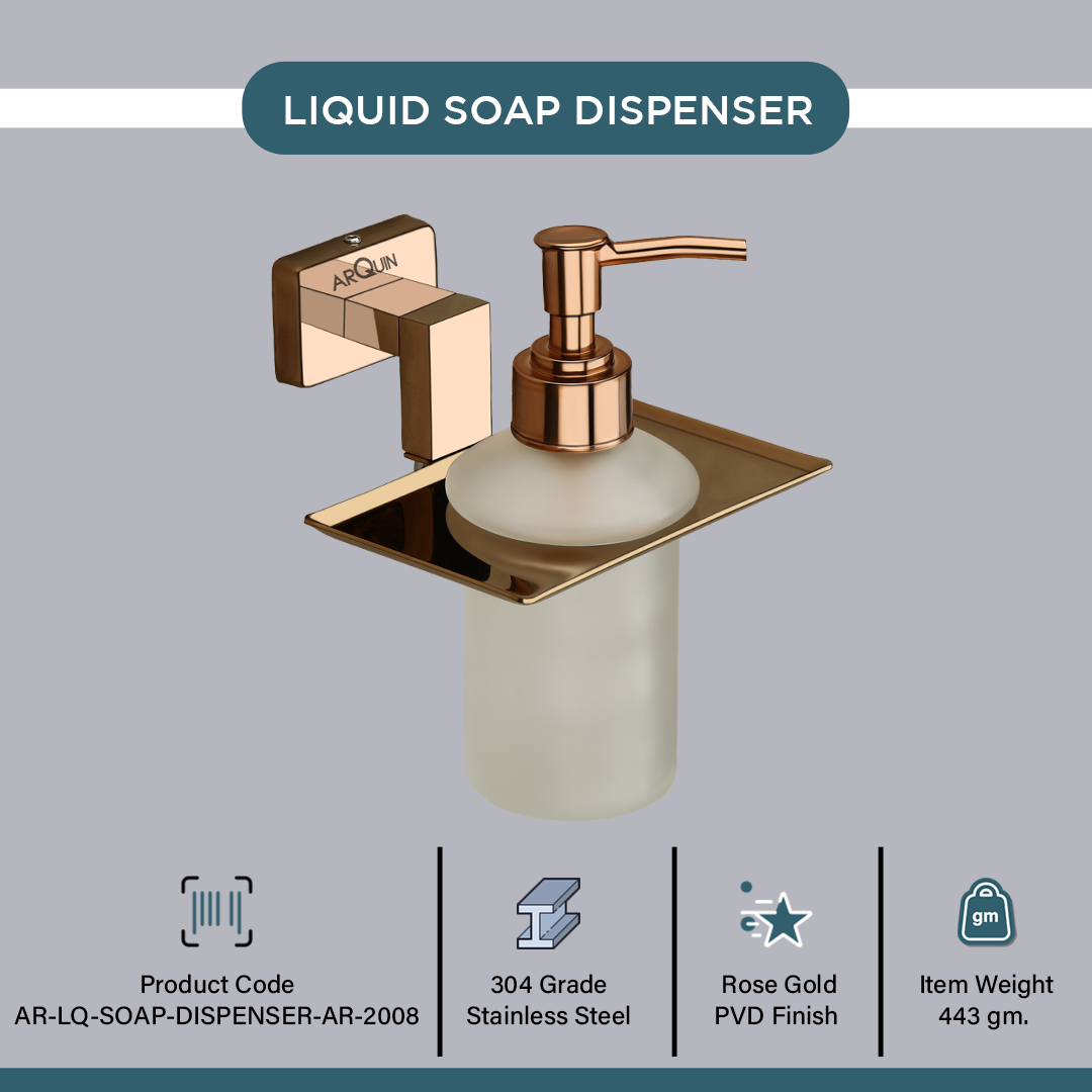 Stainless Steel Rose Gold Liquid Soap Dispenser for Bathroom (12.4X12.3X15.5 CM)