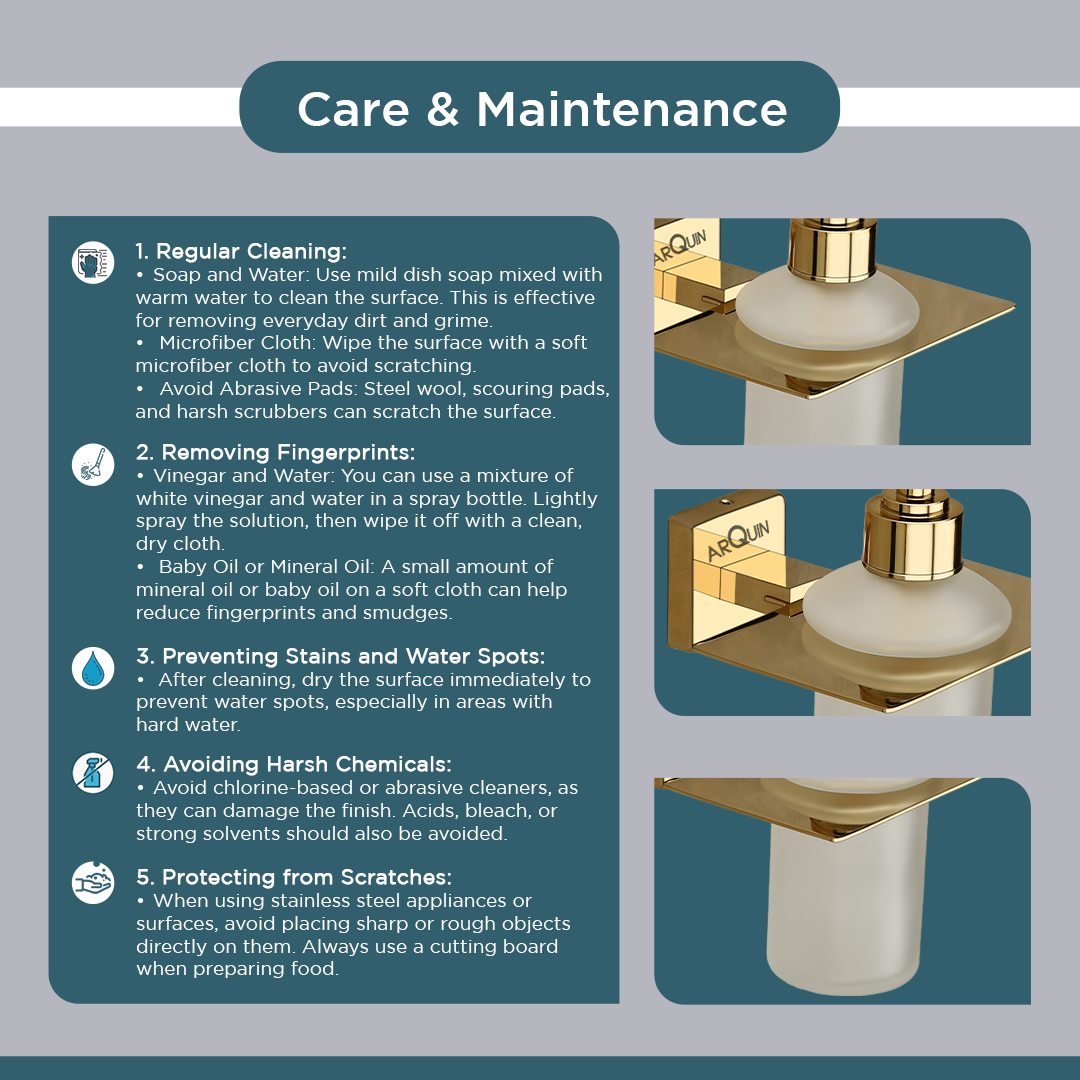 Stainless Steel Gold Liquid Soap Dispenser for Bathroom (12X12.3X15.5 CM)