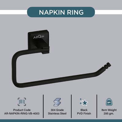 Stainless Steel Black Matt Napkin Ring for Bathroom (21.4X5.3X10.5 CM)