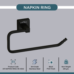 Arquin Stainless Steel Black Matt Napkin Ring for Bathroom (21.4X5.3X10.5 CM)