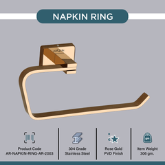 Arquin Stainless Steel Rose Gold Napkin Ring for Bathroom (21.5X5.2X9.8 CM)