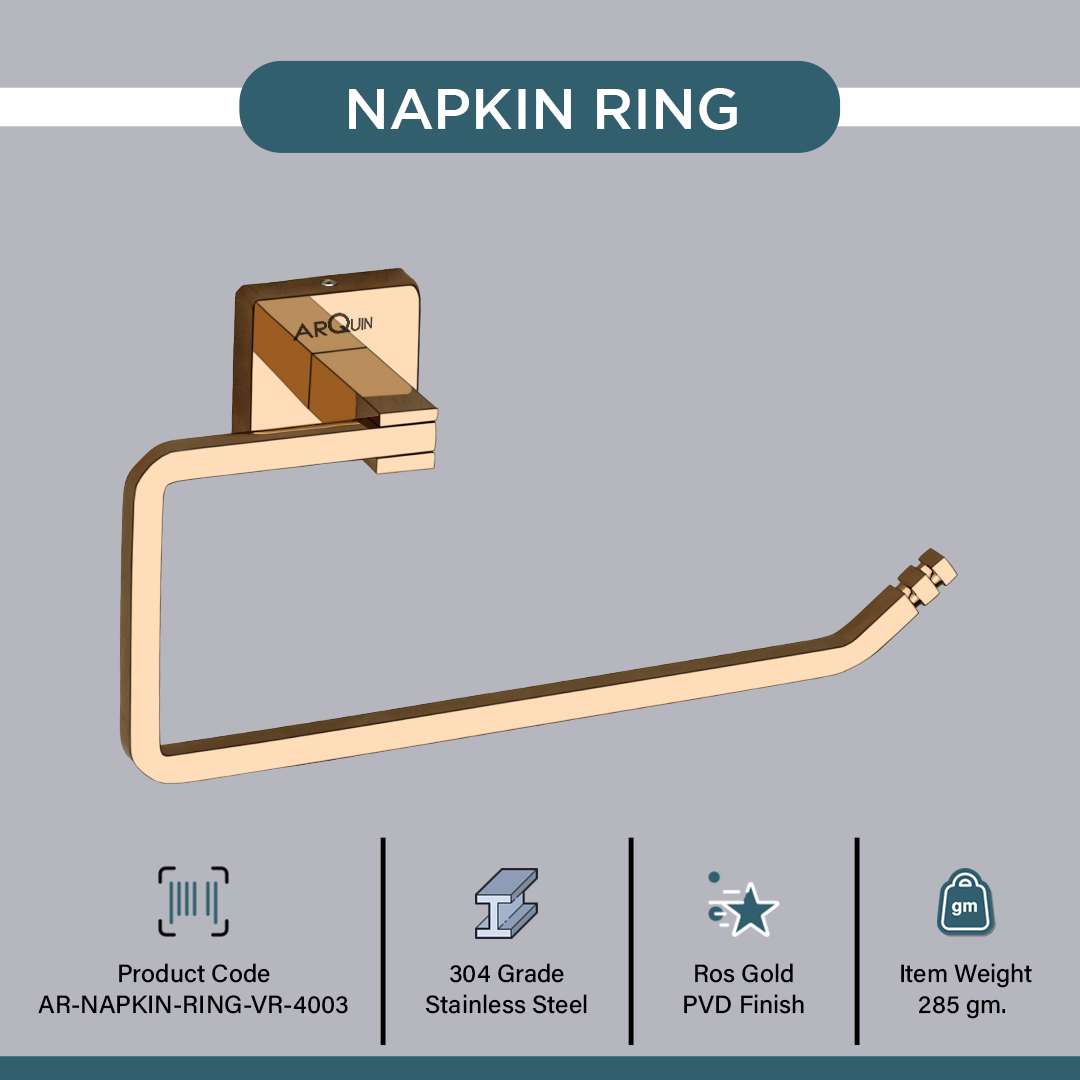 Stainless Steel Rose Gold Napkin Ring for Bathroom (21.4X5.3X10.5 CM)