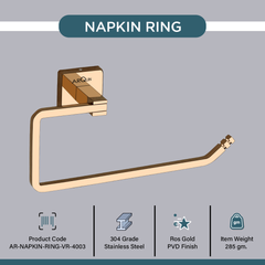 Arquin Stainless Steel Rose Gold Napkin Ring for Bathroom (21.4X5.3X10.5 CM)