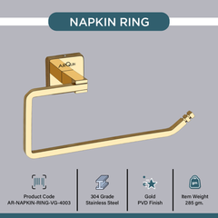 Arquin Stainless Steel Gold Napkin Ring for Bathroom (21.4X5.3X10.5 CM)