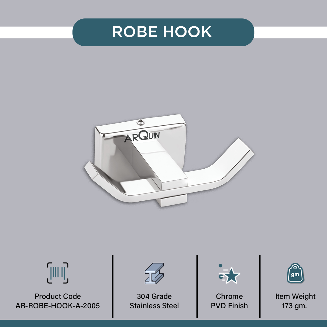 Stainless Steel Chrome Robe/Towel Hook for Bathroom (9.3X5.2X3.6 CM)