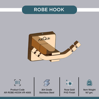 Stainless Steel Rose Gold Robe/Towel Hook for Bathroom (9.1X5.4X4.6 CM)