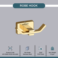 Arquin Stainless Steel Gold Robe/Towel Hook for Bathroom (9.3X5.2X3.6 CM)